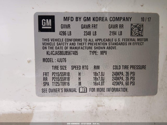 Продажа на аукционе авто 2018 Buick Encore Preferred, vin: KL4CJASB0JB567405, номер лота: 45696050