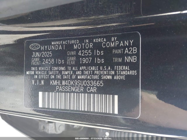 45696061 :رقم المزاد ، KMHLW4DK9SU033665 vin ، 2025 Hyundai Elantra N مزاد بيع