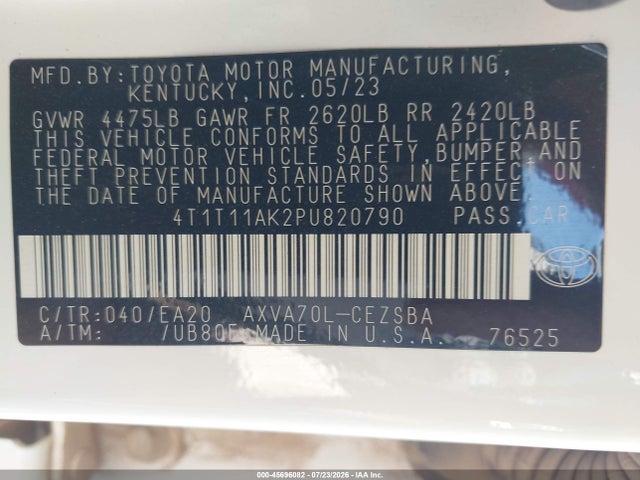 4T1T11AK2PU820790 Toyota CAMRY SE