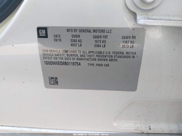 Продаж на аукціоні авто 2011 Cadillac Sts Rwd W/1sb, vin: 1G6DW6ED8B0118754, номер лоту: 45696116