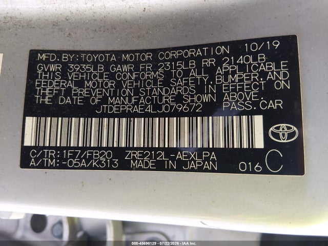 Toyota COROLLA LE 2020 JTDEPRAE4LJ079672 Image 9