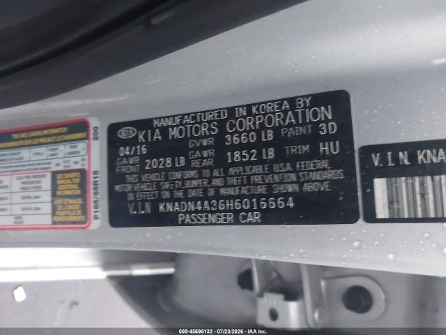 45696132 :رقم المزاد ، KNADN4A36H6016664 vin ، 2017 Kia Rio Ex مزاد بيع