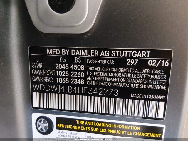 45696136 :رقم المزاد ، WDDWJ4JB4HF342273 vin ، 2017 Mercedes-benz C 300 مزاد بيع