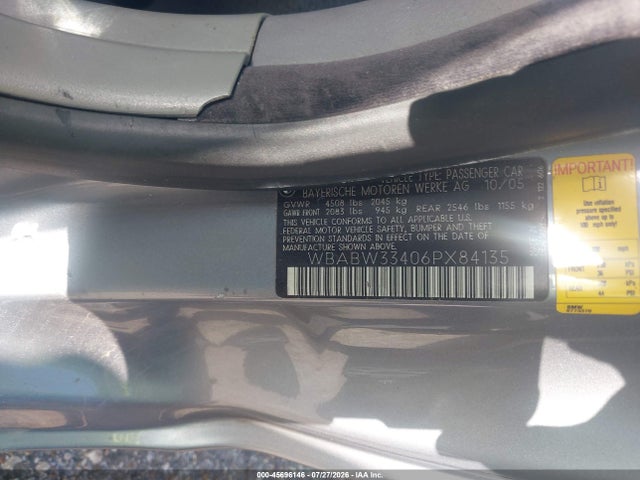 45696146 :رقم المزاد ، WBABW33406PX84135 vin ، 2006 Bmw 325ci مزاد بيع