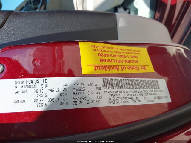 45696156 :رقم المزاد ، 2C4RC1GG8HR525896 vin ، 2017 Chrysler Pacifica Limited مزاد بيع