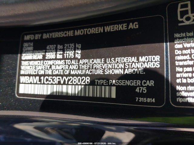 Aukcja sprzedaży 2015 Bmw X1 Xdrive28i, vin: WBAVL1C53FVY28028, numer aukcji: 45696166