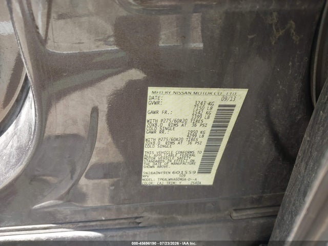45696190 :رقم المزاد ، 5N1BA0NF9EN601559 vin ، 2014 Nissan Armada Platinum مزاد بيع