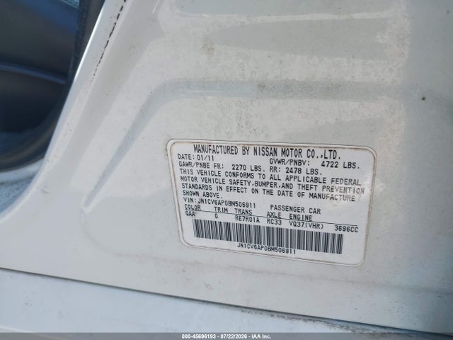 Продажа на аукционе авто 2011 Infiniti G37 Journey, vin: JN1CV6AP0BM506911, номер лота: 45696193