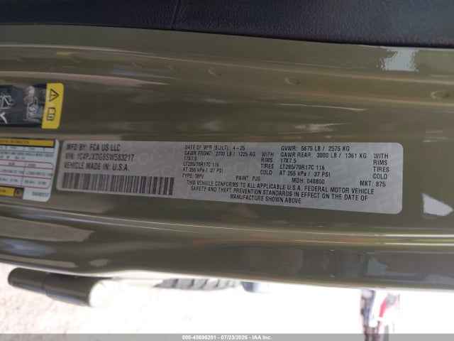 Продаж на аукціоні авто 2025 Jeep Wrangler 4-door Willys 4x4, vin: 1C4PJXDG6SW583217, номер лоту: 45696201