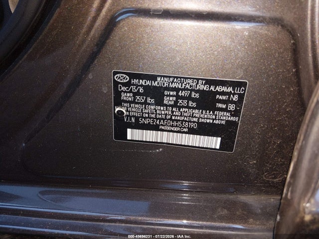 Hyundai Sonata 2017 5NPE24AF0HH538190 Image 9