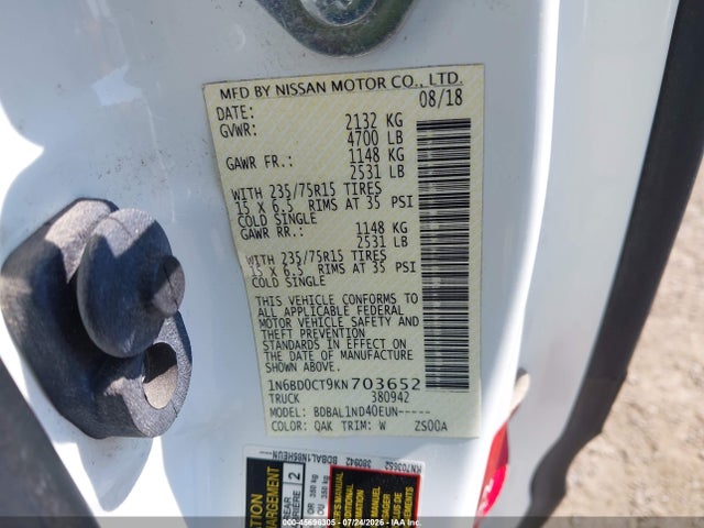 Nissan FRONTIER S 2019 1N6BD0CT9KN703652 Image 9
