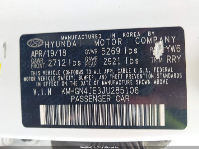 Продаж на аукціоні авто 2018 Genesis G80 3.8, vin: KMHGN4JE3JU285106, номер лоту: 45696312