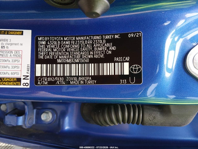 2021 Toyota C-hr Xle მანქანა იყიდება აუქციონზე, vin: NMTKHMBX2MR136540, აუქციონის ნომერი: 45696322