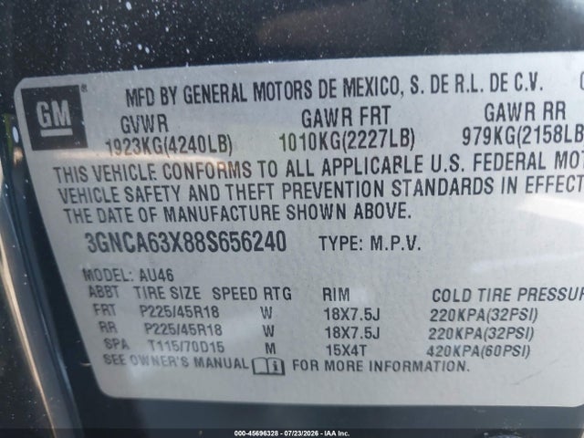 Продаж на аукціоні авто 2008 Chevrolet Hhr Ss, vin: 3GNCA63X88S656240, номер лоту: 45696328