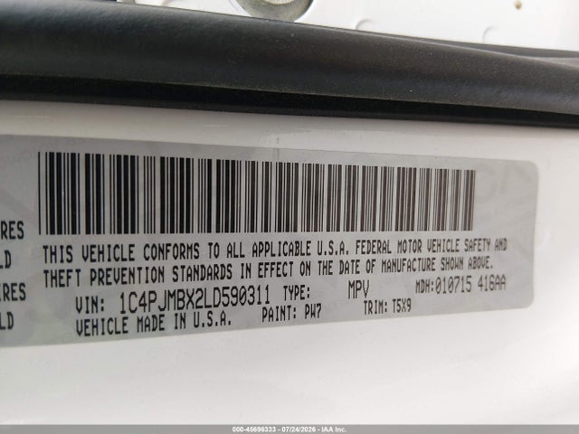 Продаж на аукціоні авто 2020 Jeep Cherokee Trailhawk 4x4, vin: 1C4PJMBX2LD590311, номер лоту: 45696333