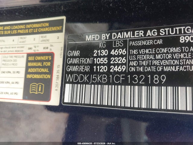 Aukcja sprzedaży 2012 Mercedes-benz E 350, vin: WDDKJ5KB1CF132189, numer aukcji: 45696435