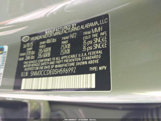 2025 Hyundai Tucson Sel Convenience მანქანა იყიდება აუქციონზე, vin: 5NMJCCDE0SH596992, აუქციონის ნომერი: 45696437
