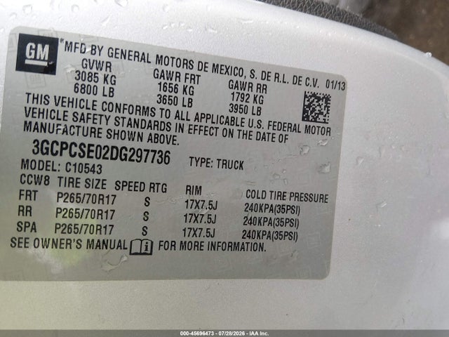 Aukcja sprzedaży 2013 Chevrolet Silverado 1500 Lt, vin: 3GCPCSE02DG297736, numer aukcji: 45696473