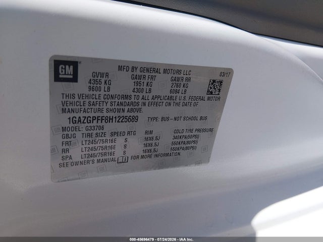 Chevrolet Express 3500 Lt 2017 1GAZGPFF8H1225689 Image 9