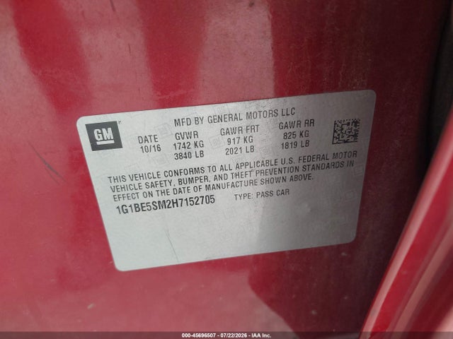 Chevrolet Cruze Lt Auto 2017 1G1BE5SM2H7152705 Image 9