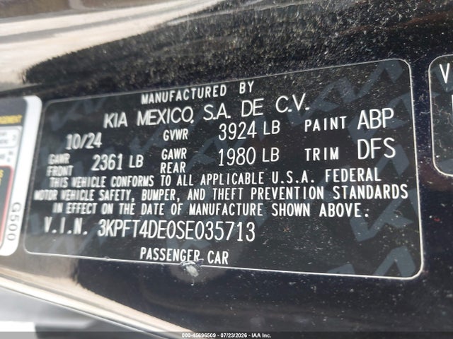 2025 Kia K4 Lxs მანქანა იყიდება აუქციონზე, vin: 3KPFT4DE0SE035713, აუქციონის ნომერი: 45696509