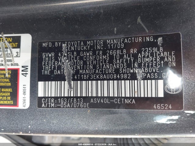 Продаж на аукціоні авто 2010 Toyota Camry Le, vin: 4T1BF3EK8AU084982, номер лоту: 45696514
