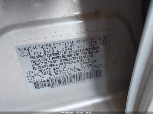 Nissan SENTRA SV 2019 3N1AB7AP1KY417030 Image 9