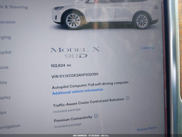 45696526 :رقم المزاد ، 5YJXCDE24HF032390 vin ، 2017 Tesla Model X 100d/75d/90d مزاد بيع