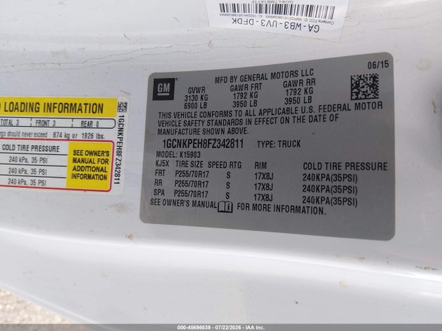 Продаж на аукціоні авто 2015 Chevrolet Silverado 1500 Work Truck, vin: 1GCNKPEH8FZ342811, номер лоту: 45696539