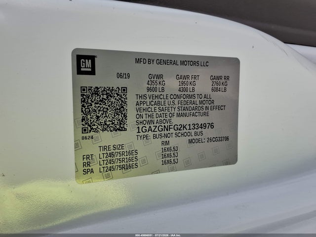 Chevrolet Express 3500 Ls 2019 1GAZGNFG2K1334976 Image 9