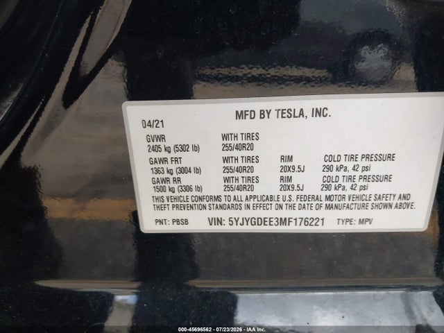 5YJYGDEE3MF176221 Tesla Model Y Long Range Dual Motor All-wheel Drive