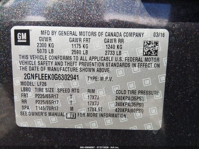 Chevrolet EQUINOX LS 2016 2GNFLEEK0G6302941 Image 9