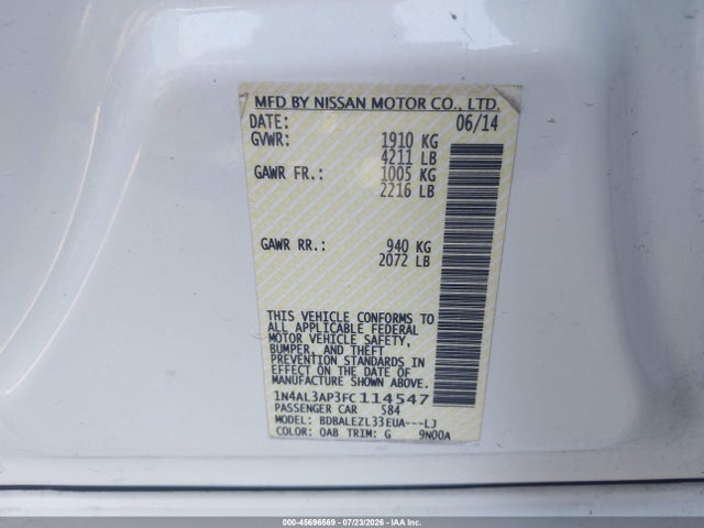 Nissan Altima 2.5 S 2015 1N4AL3AP3FC114547 Image 9