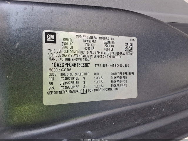 Chevrolet Express 3500 Lt 2017 1GAZGPFG4H1302387 Image 9