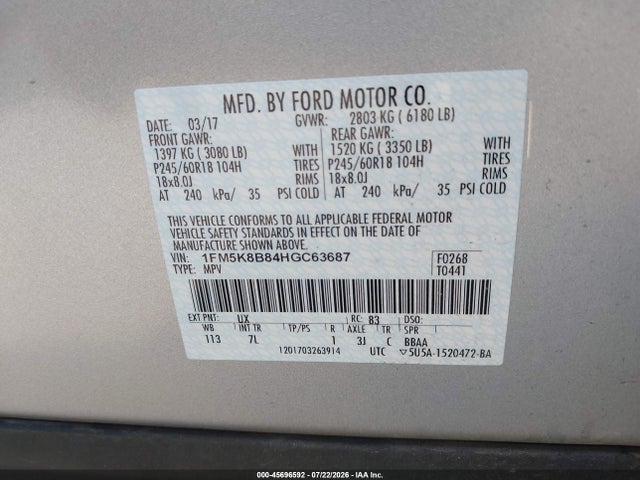 Ford Explorer 2017 1FM5K8B84HGC63687 Image 9