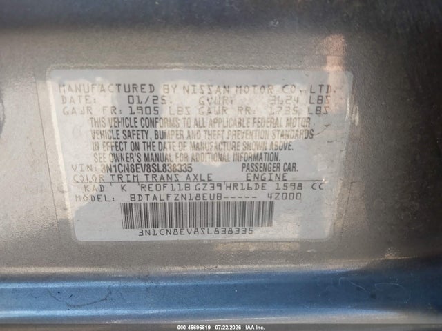 3N1CN8EV8SL838335 Nissan Versa 1.6 Sv
