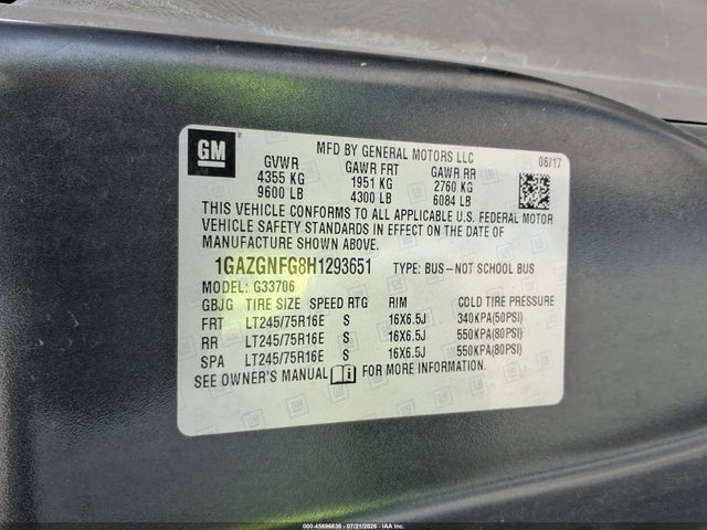 Chevrolet Express 3500 Ls 2017 1GAZGNFG8H1293651 Image 9