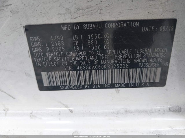 4S3GKAC60K3625238 Subaru Impreza 2.0i Premium