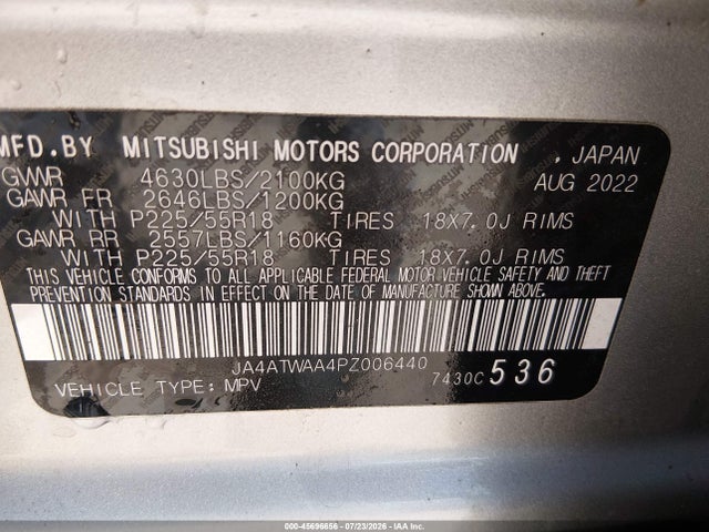 Aukcja sprzedaży 2023 Mitsubishi Eclipse Cross Se S-awc/sel S-awc, vin: JA4ATWAA4PZ006440, numer aukcji: 45696656