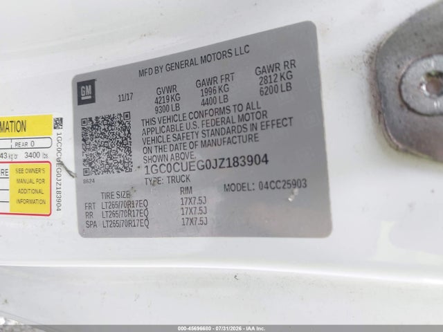 Продаж на аукціоні авто 2018 Chevrolet Silverado 2500hd Wt, vin: 1GC0CUEG0JZ183904, номер лоту: 45696680