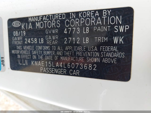 Aukcja sprzedaży 2020 Kia Stinger Gt-line, vin: KNAE15LA4L6073682, numer aukcji: 45696701