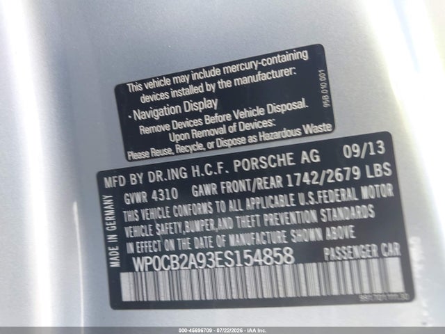 2014 Porsche 911 Carrera 4s მანქანა იყიდება აუქციონზე, vin: WP0CB2A93ES154858, აუქციონის ნომერი: 45696709