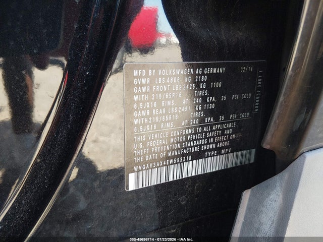 Aukcja sprzedaży 2014 Volkswagen Tiguan S, vin: WVGAV3AX4EW593218, numer aukcji: 45696714