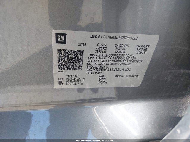 1GYS3BKJ1LR214491 Cadillac Escalade 2wd Luxury