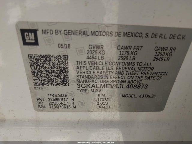 3GKALMEV4JL408873 GMC Terrain Sle