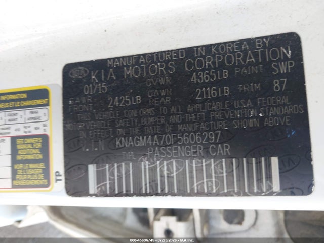KIA Optima Lx 2015 KNAGM4A70F5606297 Image 9