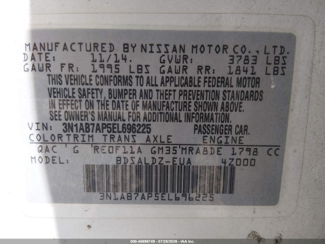 3N1AB7AP5EL696225 Nissan SENTRA SV