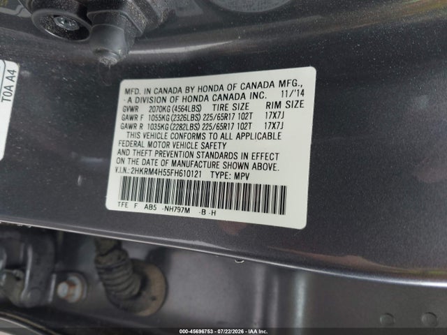 Honda CR-V EX 2015 2HKRM4H55FH610121 Image 9