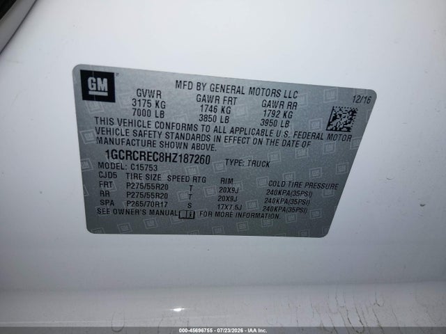 1GCRCREC8HZ187260 Chevrolet Silverado 1500 Lt