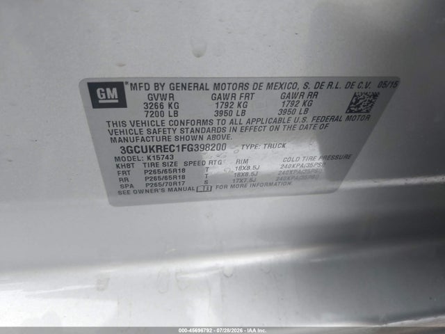 3GCUKREC1FG398200 Chevrolet Silverado 1500 Lt